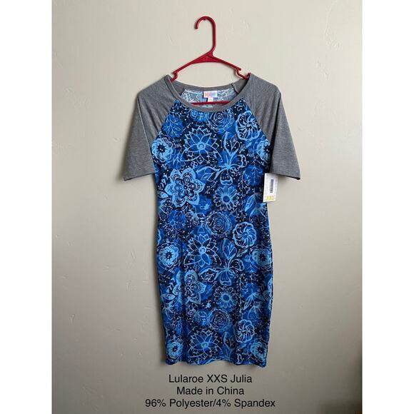 Lularoe XXS Julia Raglan Dress- blue and gray - Picture 1 of 3